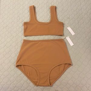Arq Wide Strap Bra & High-Rise Undies in Camel